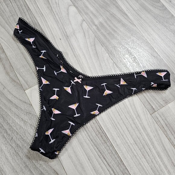 Victoria's Secret VERY SEXY High Leg Thong Panty, Black w Cocktail Glasses, M - Picture 1 of 4